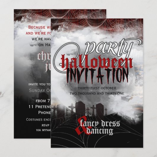 Invitations pour la soirée d'Halloween des rêves d (Devant / Derrière)