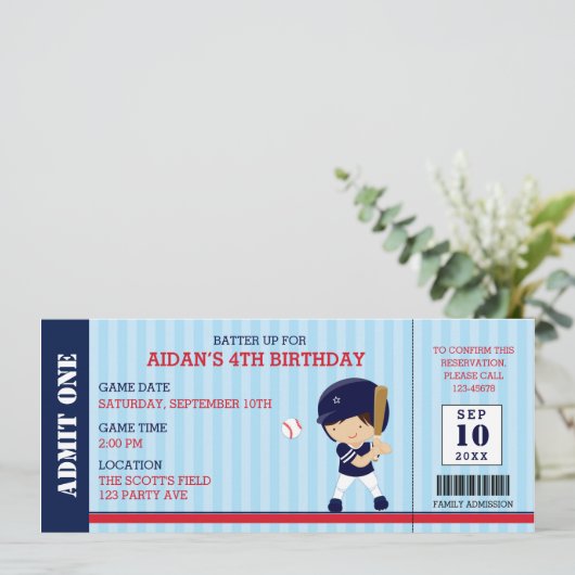 Invitations pour l'anniversaire de baseball (Navy  (Debout devant)