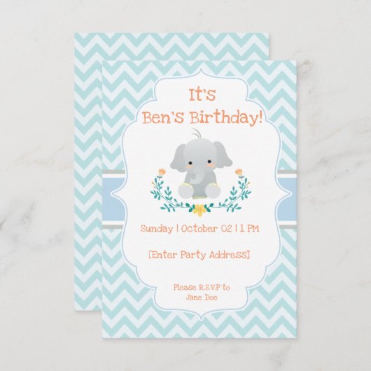 Invitations pour l'anniversaire de bébé éléphant (Devant / Derrière)