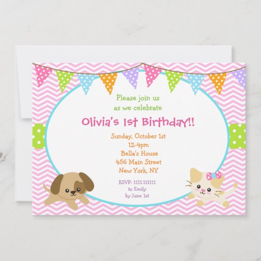 Invitations pour l'anniversaire de Chiot et Kitty (Devant)