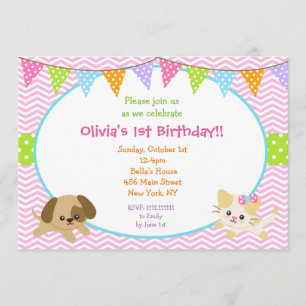 Invitations pour l'anniversaire de Chiot et Kitty