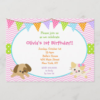 Invitations pour l'anniversaire de Chiot et Kitty