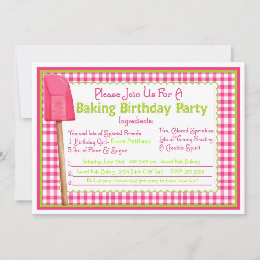 Invitations pour l'anniversaire de cuisine (Devant)