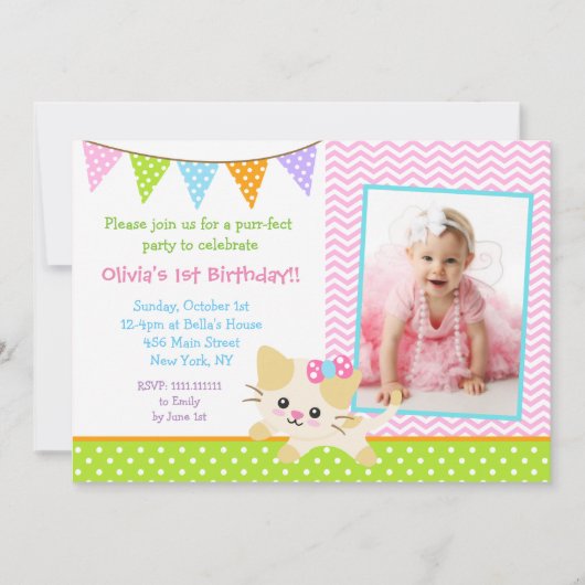 Invitations pour l'anniversaire de Kitty Cat (Devant)