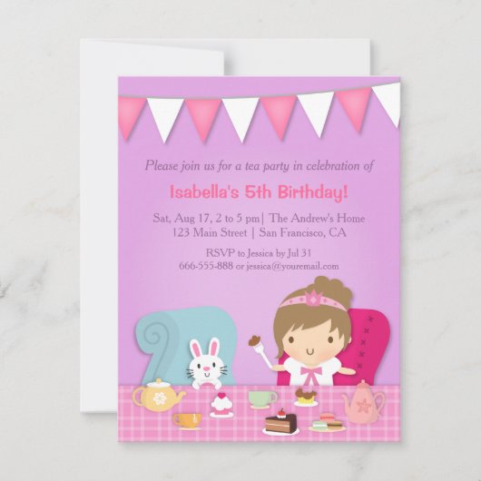 Invitations pour l'anniversaire de la fête du thé (Devant)