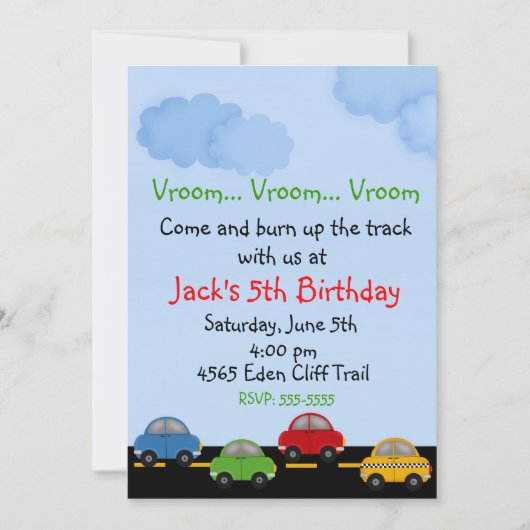 Invitations pour l'anniversaire de la voiture de c (Devant)
