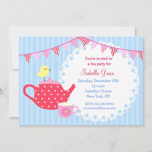 Invitations pour l'anniversaire de Tea Party (Devant)