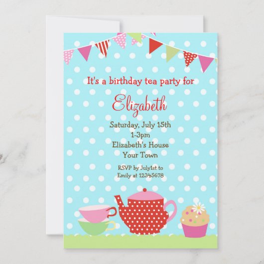 Invitations pour l'anniversaire de Tea Party (Devant)