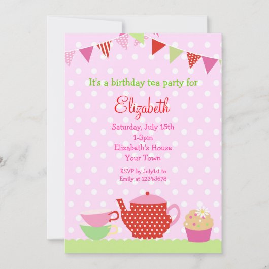Invitations pour l'anniversaire de Tea Party (Devant)