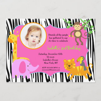 Invitations pour l'anniversaire de Zebra Jungle