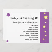 Invitations pour l'anniversaire des fleurs violett (Devant / Derrière)