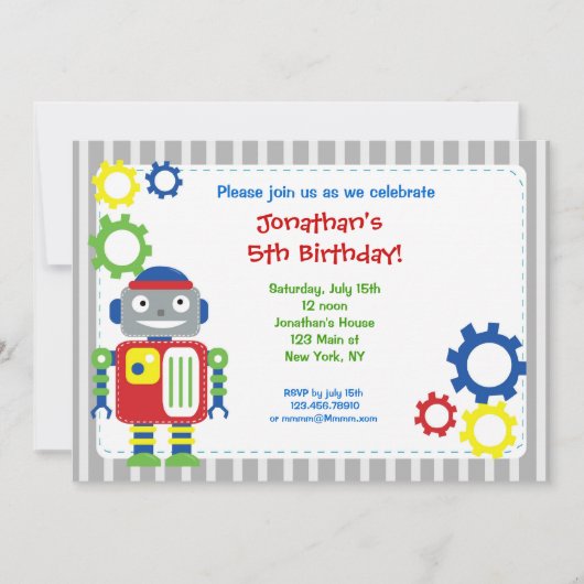 Invitations pour l'anniversaire des robots (Devant)