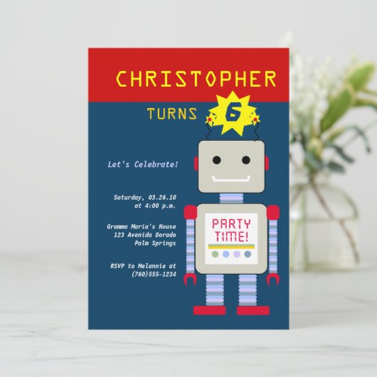 Invitations pour l'anniversaire des robots (Debout devant)