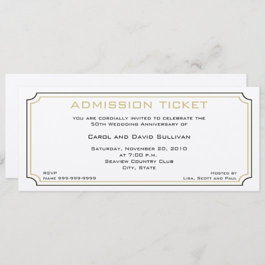 Invitations pour l'anniversaire d'or (Devant / Derrière)