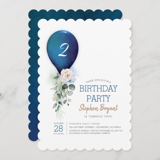 Invitations pour l'anniversaire du Ballons bleu de (Devant / Derrière)