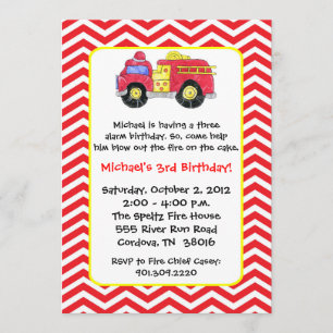 Invitations pour l'anniversaire du camion-feu