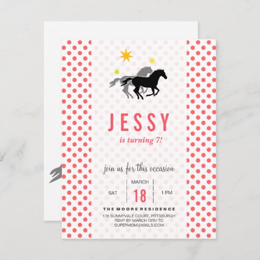 Invitations pour l'anniversaire du cheval (Devant / Derrière)