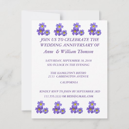 Invitations pour l'anniversaire du mariage (Dos)