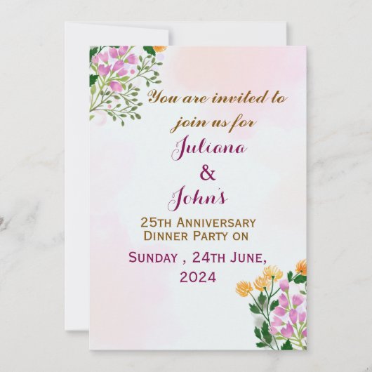 Invitations pour l'anniversaire du mariage (Devant)