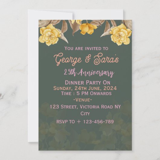 Invitations pour l'anniversaire du mariage (Devant)