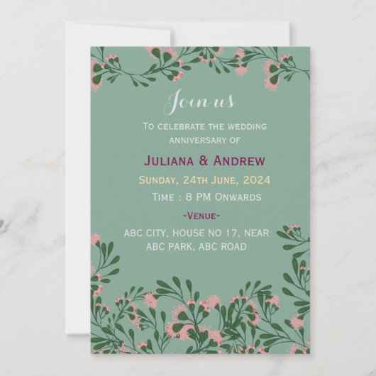 Invitations pour l'anniversaire du mariage (Devant)