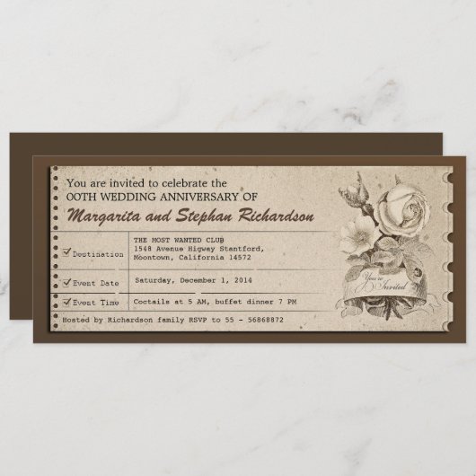 Invitations pour l'anniversaire du mariage de bill (Devant / Derrière)