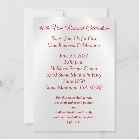 Invitations pour le 40e anniversaire de commande s (Dos)