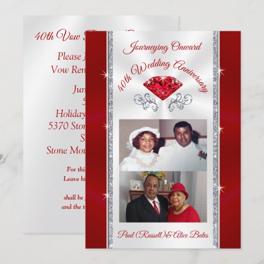 Invitations pour le 40e anniversaire de commande s (Devant / Derrière)