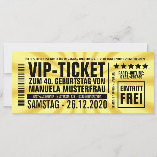 Invitations pour le 40e anniversaire (“VIP”) (Devant)