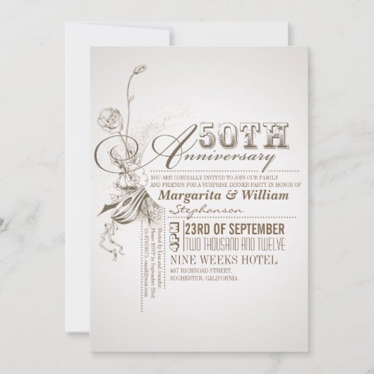invitations pour le 50e anniversaire avec une bell (Devant)