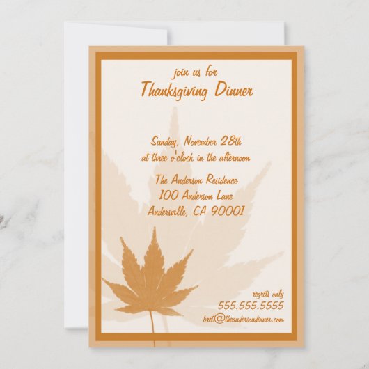 Invitations pour le dîner d'action de grâces d'aut (Dos)