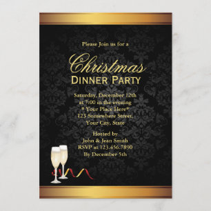Invitations pour le dîner de Noël Gold & Black