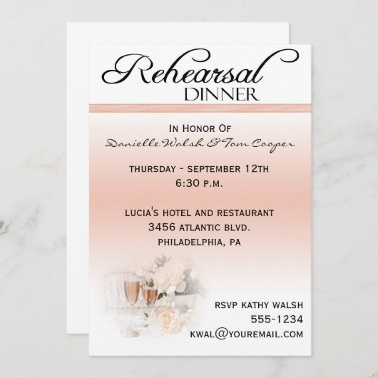 Invitations pour le dîner de répétition (Devant / Derrière)