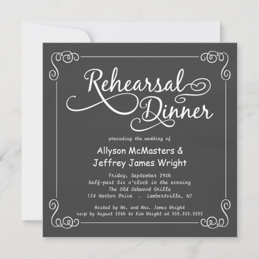 Invitations pour le dîner de répétition en tableau (Devant)