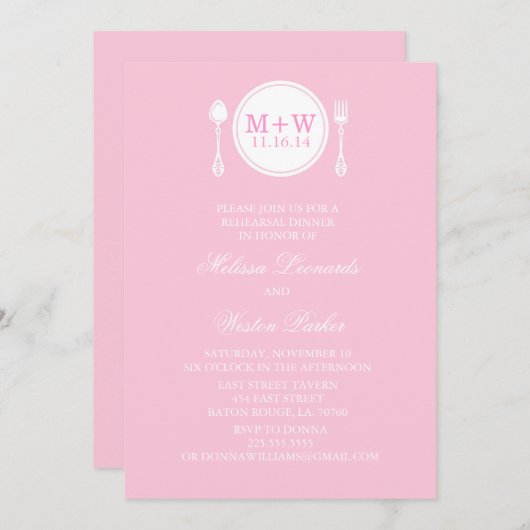 Invitations pour le dîner de répétition sur plaque (Devant / Derrière)