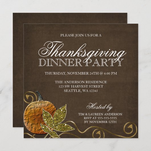 Invitations pour le dîner de Thanksgiving (Devant / Derrière)
