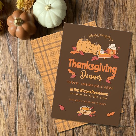 Invitations pour le dîner de Thanksgiving Brown et