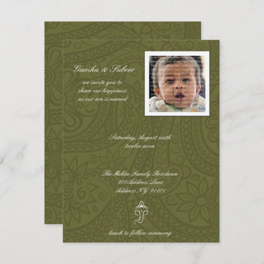 Invitations pour le nom de bébé de Namkaran vert C (Devant / Derrière)