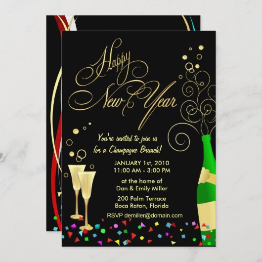 Invitations pour le Nouvel An - Brunch au Champagn (Devant / Derrière)