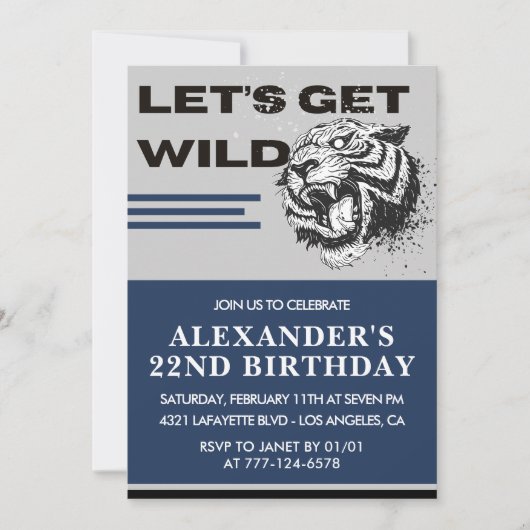 Invitations pour les 22 ans d'hommes Tiger Let's G (Devant)