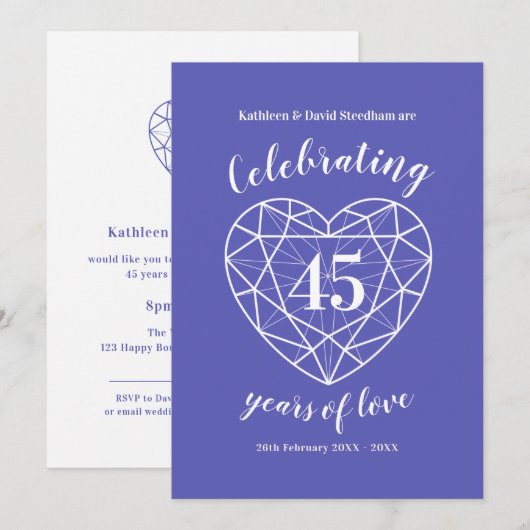 Invitations pour les 45 ans de mariage en saphir (Devant / Derrière)