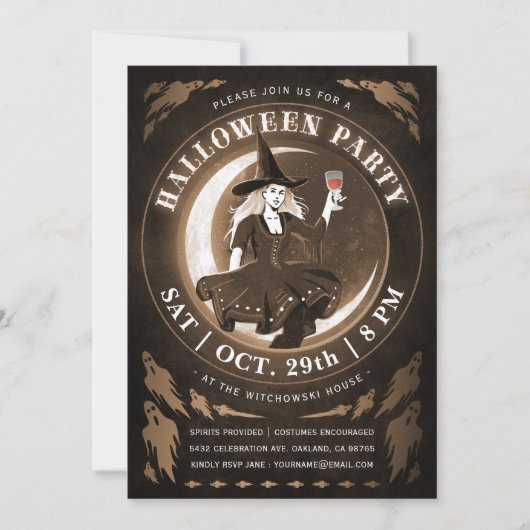 Invitations pour l'Halloween sorcière et lune | Am (Devant)