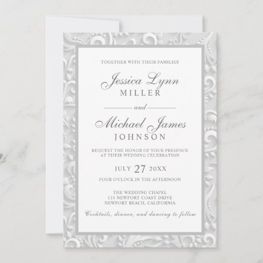 Invitations pour mariages | Design 3D blanc gris é (Devant)