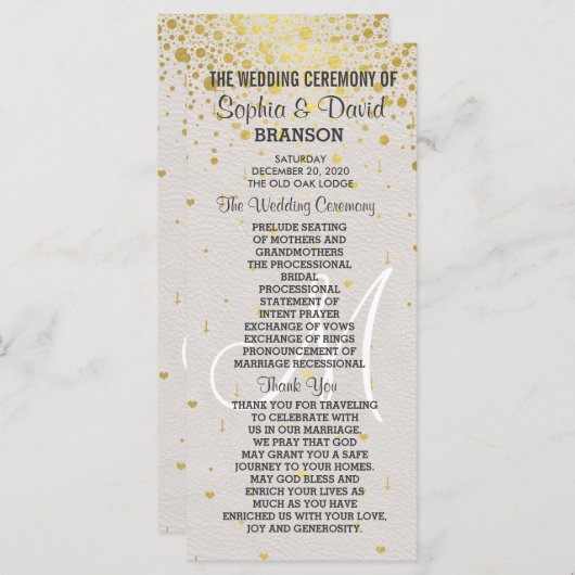Invitations pour mariages | Gold Confetti Programm (Devant / Derrière)