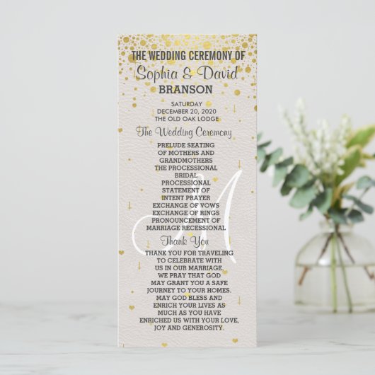 Invitations pour mariages | Gold Confetti Programm (Debout devant)