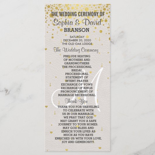 Invitations pour mariages | Gold Confetti Programm (Devant)