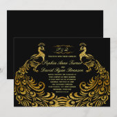 Invitations pour mariages | Gold Peacock Black (Devant / Derrière)