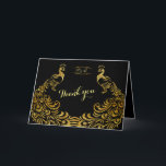 Invitations pour mariages | Gold Peacock MERCI noi<br><div class="desc">Unique Design featuring Royal Burgundy Gradient background and abstract Gold Sparkling Peacocks for your special wedding event. C'est It qui veut le style de l'art de l'art. C'est différent ! Personalize with your own information. If you need to move the text, or change the size, font, or color, click Customize...</div>