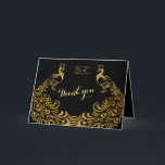 Invitations pour mariages | Gold Peacock MERCI noi<br><div class="desc">Unique Design featuring Royal Burgundy Gradient background and abstract Gold Sparkling Peacocks for your special wedding event. C'est It qui veut le style de l'art de l'art. C'est différent ! Personalize with your own information. If you need to move the text, or change the size, font, or color, click Customize...</div>