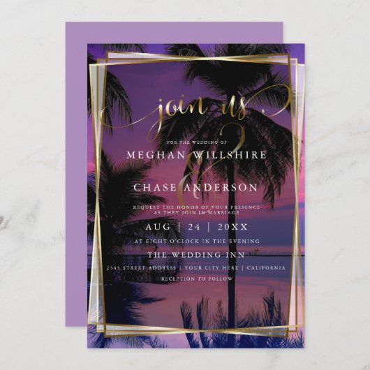 Invitations pour mariages | Plage de nuit tropical (Devant / Derrière)